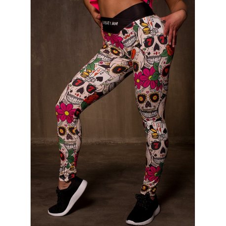 GREAT I AM LEGGING MEXICAN SKULL